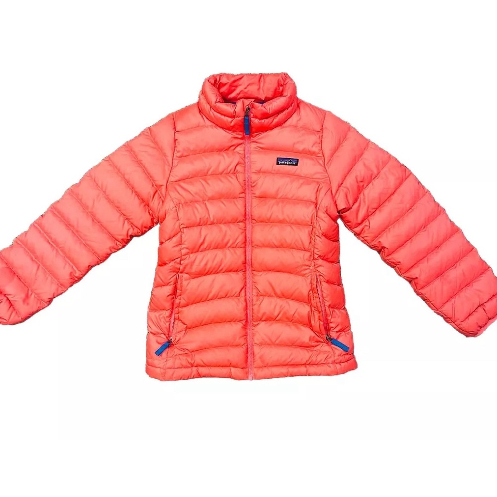 PATAGONIA Girl’s Puffer Down Jacket Pink Full Zip Youth Size 12 Large.